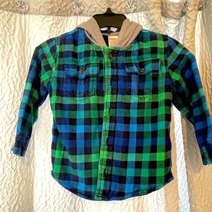 💚💙Super cute and cozy 3T boys button up hooded flannel shirt jacket!
